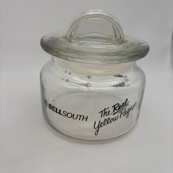 Vintage Bellsouth The Real Yellow Pages Retro Clear Small Desktop Jar with Lid - Picture 5 of 16